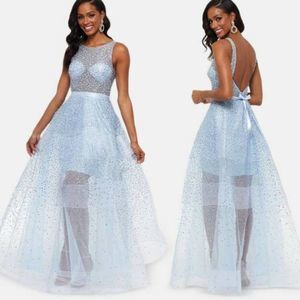 🆕 Betsy & Adam Elsa Sequin Bead Organza Princess Gown in Light Blue